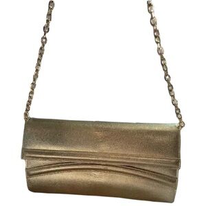 Chic. Elegant Gold Textured Andalossi Clutch with Chain Strap